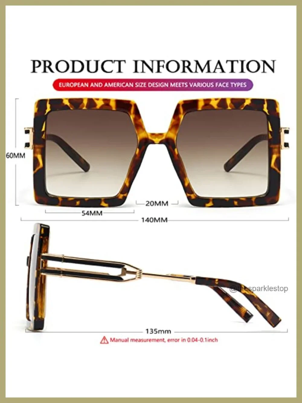 Oversized Square Sunglasses for Women UV400 Protection Retro Style